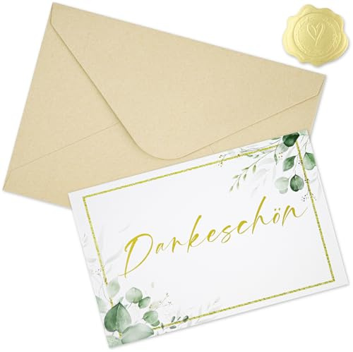 NISENTIA Dankeschön Karte, 4 Stück Dankeskarten, Karte Danke mit 4 Kraftpapier Briefumschläge und 4 Gold Siegel Aufkleber, Danke Karten mit umschlag für Lehrer Kollege, Lehrerin, Familie, Freund