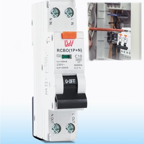 Warmfay FI/LS Disjoncteur compact RCBO type A 30 mA C10A 230 V, Disjoncteur différentiel 1P+N 6 kA, Disjoncteur protégé RCD 35 mm DIN Montage rail Courbe A