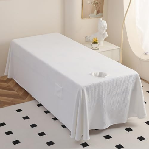 Surwin Drap pour Table de Massage avec Trou, Housse Table de Soin Esthetique Doux Lavable Drap Housse de Protection en Éponge pour Lit de Massage pour Esthetique, SPA (80x190cm,Blanc)