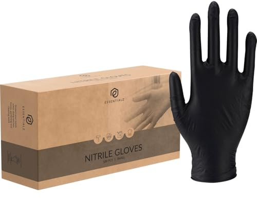 ABENA Essentialz Black Nitrile Disposable Gloves, Small, Pack of 100 | Latex-Free, Powder-Free, Food Safe, CE Certified, Extra Soft & Elastic for Cleaning, Cooking, Tattoo & Salon
