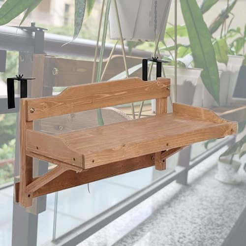Generico tavolo ringhiera balcone pieghevole Tavolo da bar per balcone largo 24 cm, tavoli da parete in legno massello con gancio, scrivania consolle non pieghevole/scrivanie per la lettura(L 120 CM)