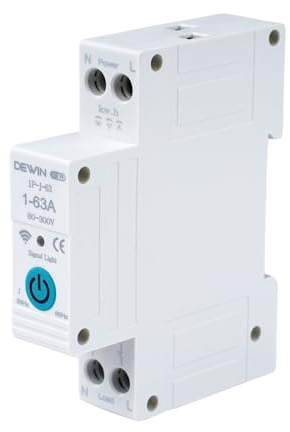 DEWIN Interruptor Inteligente WiFi, 1P 63A220V Disyuntor Inteligente Tuya Rele WiFi Remoto Inalámbrico con Temporizador y Medición del Consumo de Energía para Hogar Inteligente, Montaje en riel DIN
