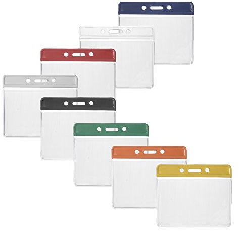 Karteo® Ausweishülle 67 x 98 mm horizontal | Kartenhülle transparent mit Farbbalken weiß | Ausweishüllen aus Vinyl Plastik | Kartenhalter Halter für Karten Dienstausweise Zutrittskarten