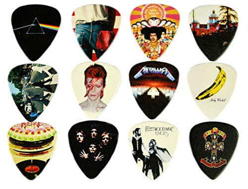 12 x Classic Albums Guitar Pick Set. Plectres de guitare pour chaque guitariste. Impression double face. Médiators pour guitare de 0,46, 0,71, 0,81, 0,88, 0,96 et 1,2 mm (Set 1)