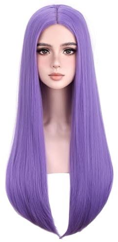 BERON Parrucca lunga e liscia da 63,5 cm, affascinante, per donne e ragazze, per cosplay, feste o uso quotidiano, cuffia inclusa (viola chiaro)