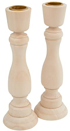 VBS Kerzenleuchter inklusive Tüllen Barock Design unbehandelt Rohholz 17,5cm hoch 2 Stück