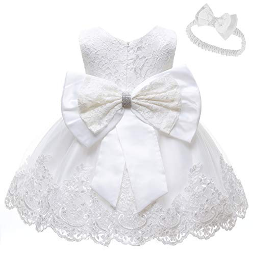 LZH Baby Girls Spetsklänning Bowknot Flower Dresses Bröllopsfest Dop dop Tutu-klänning