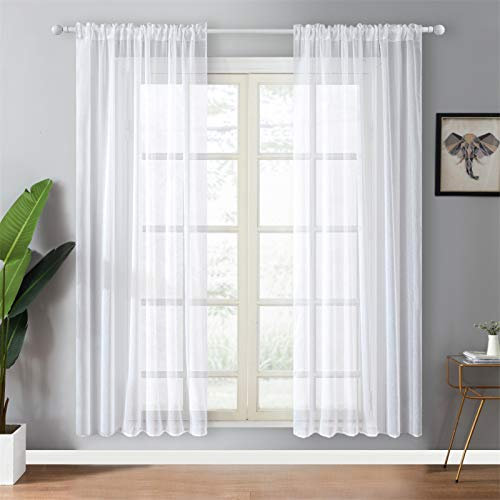 Topfinel Voile Gardinen Weiss Vorhänge Schlafzimmer Haltransparent Gardienen Schals 240 cm Lang Schlaufenschal 2er Set 140 cm Breit für Wohnzimmer, Rod Pocket, Tunnelzug