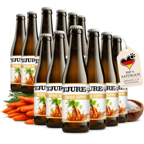 Tjure Morosche Karottensuppe Hund & Katze | 10+2 320 ml Aktion | Schonkost für besondere Phasen | Moro Suppe für Hunde aus Wasser, Karotten & Meersalz | Ohne Zusatzstoffe | Made in Germany