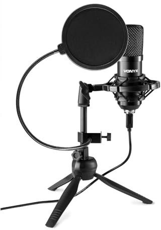 Vonyx CM300B Micrófono USB de Estudio con Soporte de Mesa Filtro Pop y Shockmount para Podcast Grabación Gaming Streaming Compatible con PC Mac y Consolas Plug and Play