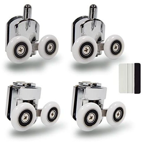Valaw 23mm Shower Door Wheel Rollers Top and Bottom (4-Pack) Zinc Alloy - Chrome - Comes with Squeegee