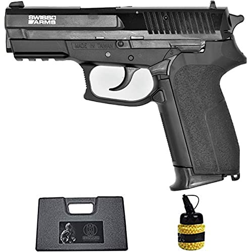 Pistolet SP2022 (6MM) : Pistolet Airsoft Court (Billes Plastique) Type Sig Sauer + Etui PVC + Bouteille (0,5 Joules)