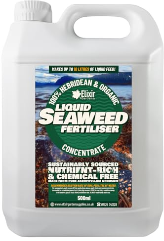Elixir Gardens Organic Hebridean Liquid Seaweed Fertiliser 0.5L Bottle | Multi-Purpose Plant Feed Concentrate & Stimulant Lawn & Turf Care/Green-Up Soil Enrichment and Root Booster 500ml Bottle