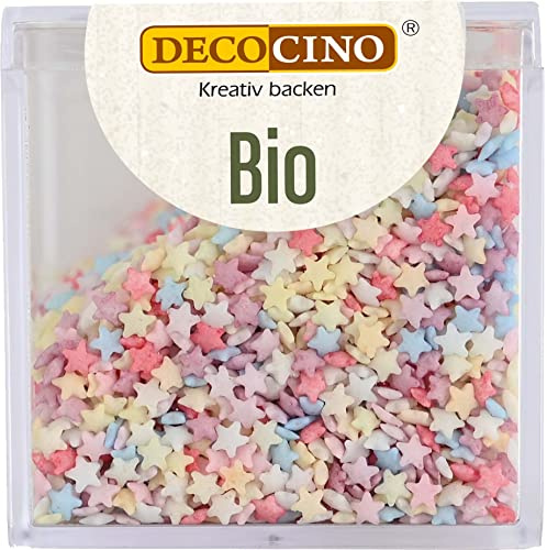 DECOCINO Bio Streudekor Stars – 50 g – vegane Zuckerstreusel aus Traubenzucker in Bio-Qualität zum Dekorieren & Verzieren von Kuchen, Torten & Desserts