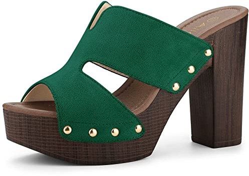 Allegra K Sandales à talons compensés à plateforme en faux suède pour femmes Vert 41