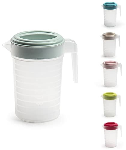 PLASTIFIC Pichet de qualité alimentaire – Parfait pour les sauces – Passe au micro-ondes – Pour liquides de cuisine faits maison – Pichet passant au micro-ondes (avec couvercle vert menthe, 2 l)
