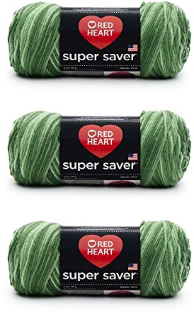 Red Heart Super Saver - Paquete de 3 tonos verdes, 198 g, acrílico, 4 medianos (peinado), 364 yardas, tejer, ganchillo, manualidades y amigurumis