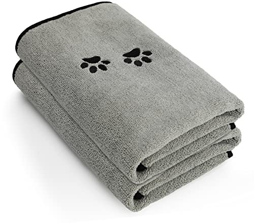 Wipela 2Pieces Microfiber Pet Bath Towel Dog Towel.Dog Towel Soft Absorbent Drying for Small Medium Large Dogs and Cats with Great for Bathing and Grooming (35 x 20 Inch Grey)
