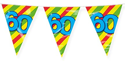 PD-Party 7042026 Happy Party Bunting - 60, Mehrfarbig, Doppelt-Seitige, Dreieckig, Folie Wimpelkette, 1000cm Länge X 30cm Breite X 0.1cm Höhe