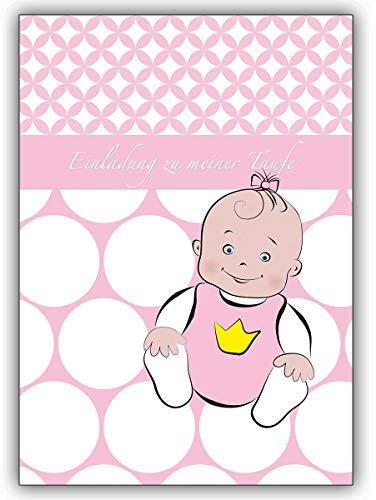 4 Karten:: Niedliche Tauf Einladungskarte für Mädchen mit Baby Girl und Krone-niedliche Baby Party Karte, um Verwandte und Freunde einzuladen, individuelle Babykarte