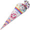 Ferocity Schultüte Einhorn für Mädchen, Personalisierte Tüte, 70 cm Zuckertüte aus Stoff mit Namen, runde Papprohling und Füllung aus Silikonkügelchen, große Tüte als Kissen [149]