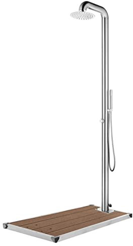 Tidyard Trädgårdsdusch med bottenplatta utomhusdusch pooldusch regndusch rostfritt stål 230 cm brun