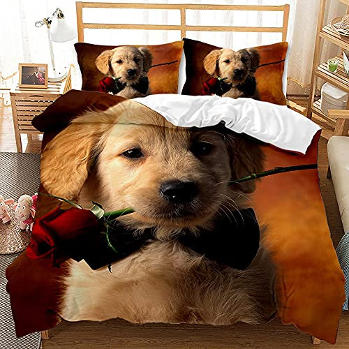 ESAAH Niedliche Katze Und Hund Bettwaren-Sets, Mikrofaser-Bettbezug-Sets 3-teilig,Bettbezug Und Kissenbezug, Bettwaren-Sets Kinder (A5,155x220cm+80x80cmx2)