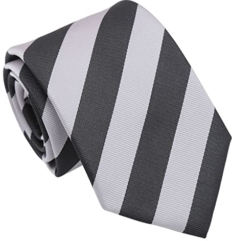 DQT Men's Classic Stripe Patterned Business Casual Party 8cm Classic Tie - Grey & Black