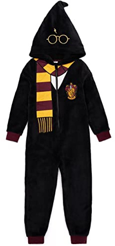 Harry Potter Gryffindor Onesie Kinder | Jungen Mädchen Hogwarts Schule für Zauberei und Hexerei Haus Uniform Pjs | Schalbrille weiches Fleece Hutkapuze mit Reißverschluss