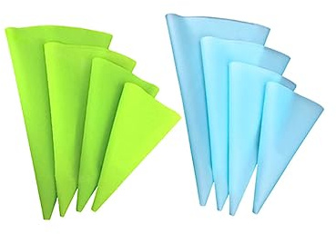 HEMOTON 8pièces Poches à Douille Silicone Réutilisables pour Glaçage Crème Pâtissière Et Décoration De Gâteaux Disponibles Vert Et Bleu