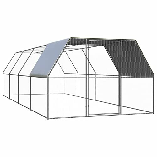Festnight Freilaufgehege Hühner,Outdoor Hühnerkäfig 3x8x2 m,Hühnerauslauf,Hühnerkäfignetz,Geflügelkäfig,Hühnerkäfig Verzinkter Stahl,Hühnerstall,Voliere Hühner,Freilaufgehege,Tür mit Schloss