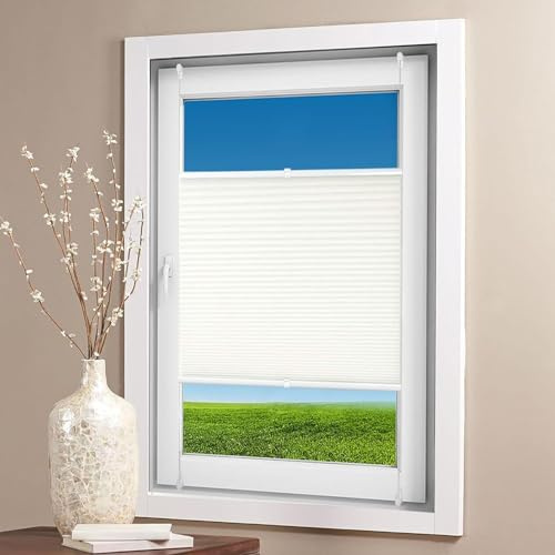 Plissee Nach Maß Ohne Bohren 90 x 90 cm Einfache Montage, Pflegeleicht Blickdichtes Falt-Rollo mit Klemmträger / -fix für Fenster & Tür, Weiß