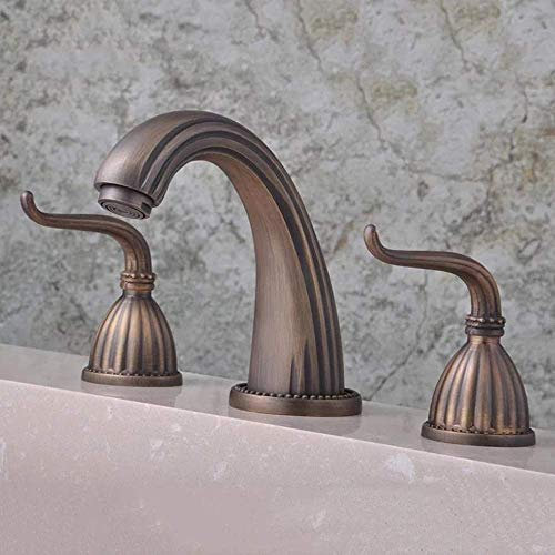 Rubinetteria da bagno in rame a tre fori retrò semplice da parete per bagno e miscelatore acqua fredda Rubinetteria da bagno con acqua