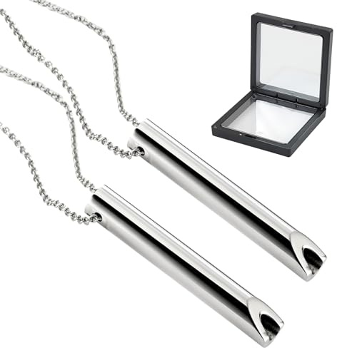 ZSMJAER Collier Sifflet 2 Pièces, Ensemble de Colliers de Respiration Inoxydable, Avec Boîte Cadeau, pour Soulagement Anxiété Stress Méditation Apaisement Yoga (Argent)