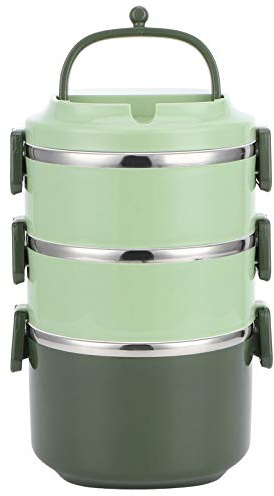 Eujgoov Stapelbare Edelstahl-Box, Lunchbox aus Stahl, Snack-Box, Auslaufsichere -Lunchbox/Lebensmittelbehälter, (3-lagiges Grün)