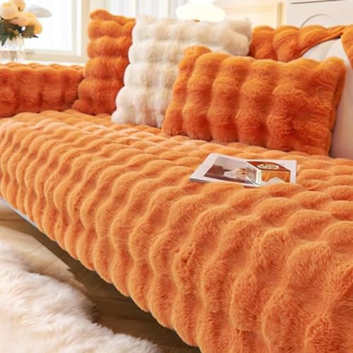 Kaninchen Plüsch Sofa Überzug, Sofabezug Ecksofa U Form 1/2/3/4 Sitzer, Couchbezug Sofa, Couch Wurfdecke Sofaschutz Sofaüberwurfe Sofaschoner Rutschfest Hund Katze , orange Farbe, 110*110cm