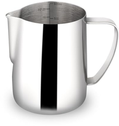 watchget Milk Frothing Pitcher 20oz/600ml Stainless Steel Espresso Steaming Pitcher for Espresso Machines Coffee Frothing Cup Cappuccino Latte Art Milk Jug Cup