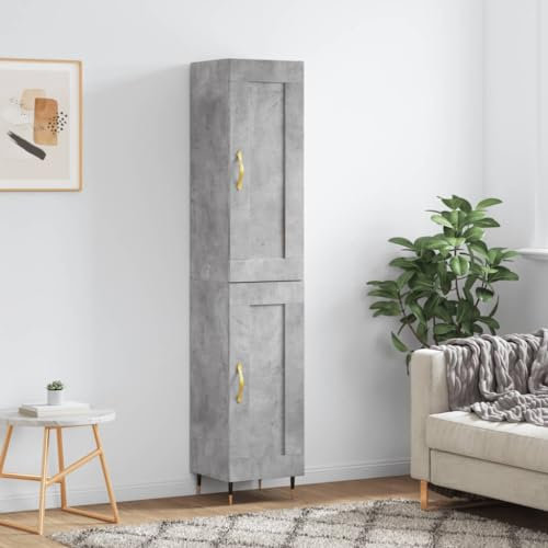 HETFTJN Highboard, Vitrinenschrank Tv Schrank Apothekerschrank Küchenunterschrank Geeignet für Flur Küchenzeile Dorm Schlafzimmer Betongrau 34,5x34x180 cm Holzwerkstoff