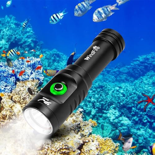 WINDFIRE TS08 Dive Light, Super Bright Scuba Diving Flashlight Dive Torch Rechargeable, 3 Modes Underwater Light Waterproof Flashlight with Power Indicator for Night Diving & Snorkeling