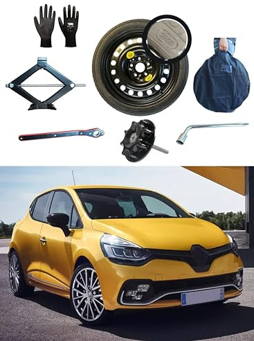 Kit Roue de Secours 17'' compatible avec Renault Clio RS avec Cric, Clé, Vis, Gants et Sac