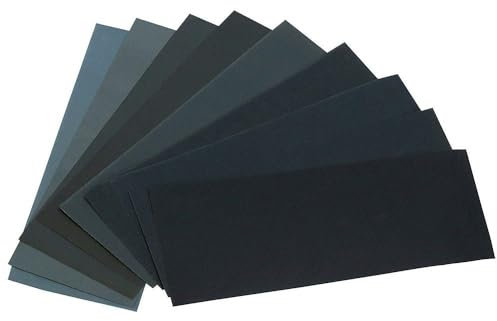 Fixinus Set di carta vetrata, 24 pezzi, grana da 120 a 3000, bagnata e asciutta, per auto, mobili in legno, pietra, vernice, metallo, vetro acqua, carta vetrata, 23 x 9 cm