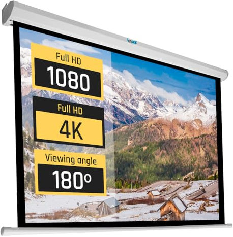 iggual Pantalla Proyección 92 Pulgadas- Enrollable Manual Panorámico- Formato 16:9- Ángulo Visión 180º- Altura Ajustable- Apto Pared/Techo- Compatible 4K y Cualquier Proyector, (203x114 cm)