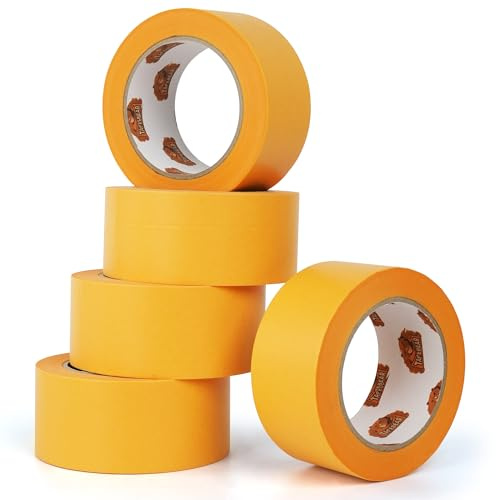 TAPEBEAR Goldband Malerkrepp Kreppband 50mm x 50m, Profi Maler Abklebeband | UV Beständig 5x Malerband aus Washi-Papier Gold Papiertape Selbstklebend für Malerarbeiten, Lackieren und Renovierungen