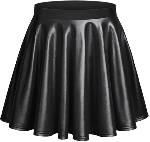 Aomig Donna Lucido Metallico Liquido Mini Gonna, Gonna Corta Svasata a Pieghe Gonna, Minigonna Metallica Gonna A-Line, Festa Cosplay Gonna a Vita Alta Gonna Performante Gonne da Carnevale(Nero-XL)