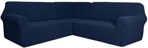 KFDZSW Ecksofa überzug, Sofabezug L Form 3-teilig Stretch Anti-rutsch Waschbar Sofa Überzug, Relaxsessel Ecksofahusse Für Sektionalsofa Möbelschutz (Navy Blau,7-Sitzer)