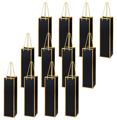 12Pcs Sacs Cadeaux Bouteilles Pochette Cadeau Bouteille avec Poignée Sacs Cadeaux en Papier Kraft Sacs à Bouteilles Emballage Cadeau Bouteille Champagne pour Anniversaire Fête Mariage Noir