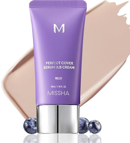 MISSHA M PERFECT COVER SERUM BB CREAM No.21 Light Beige - Light with Cool Undertone, Skin Tint, Tinted Moisturizer, Skin Care Foundation Makeup, Korean Makeup,1.18 Fl oz