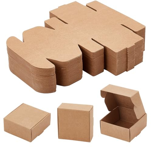 OLYCRAFT Kleine Kartonschachteln, 5,5 x 5,5 x 2,5 cm, Weizen-Karton, Geschenkboxen, quadratisch, für Schmuck, Kraftpapier, kleine Wellpappe, Mini-Kraftboxen für Geschenkverpackungen, kleine
