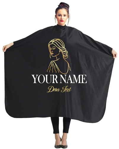 Ferocity Personalisierter Friseurumhang für Friseursalon 140 x 110 cm Schwarze Professionelle Salon Schürze Schönheitssalon und Heimgebrauch mit Ihrem Wunsch Text [111]