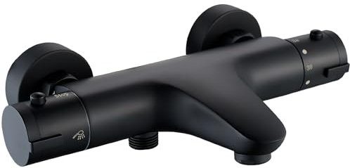 Rainysprit - Rubinetto termostatico per vasca da bagno, con termostato, per vasca da bagno, per 2 consumi, colore nero